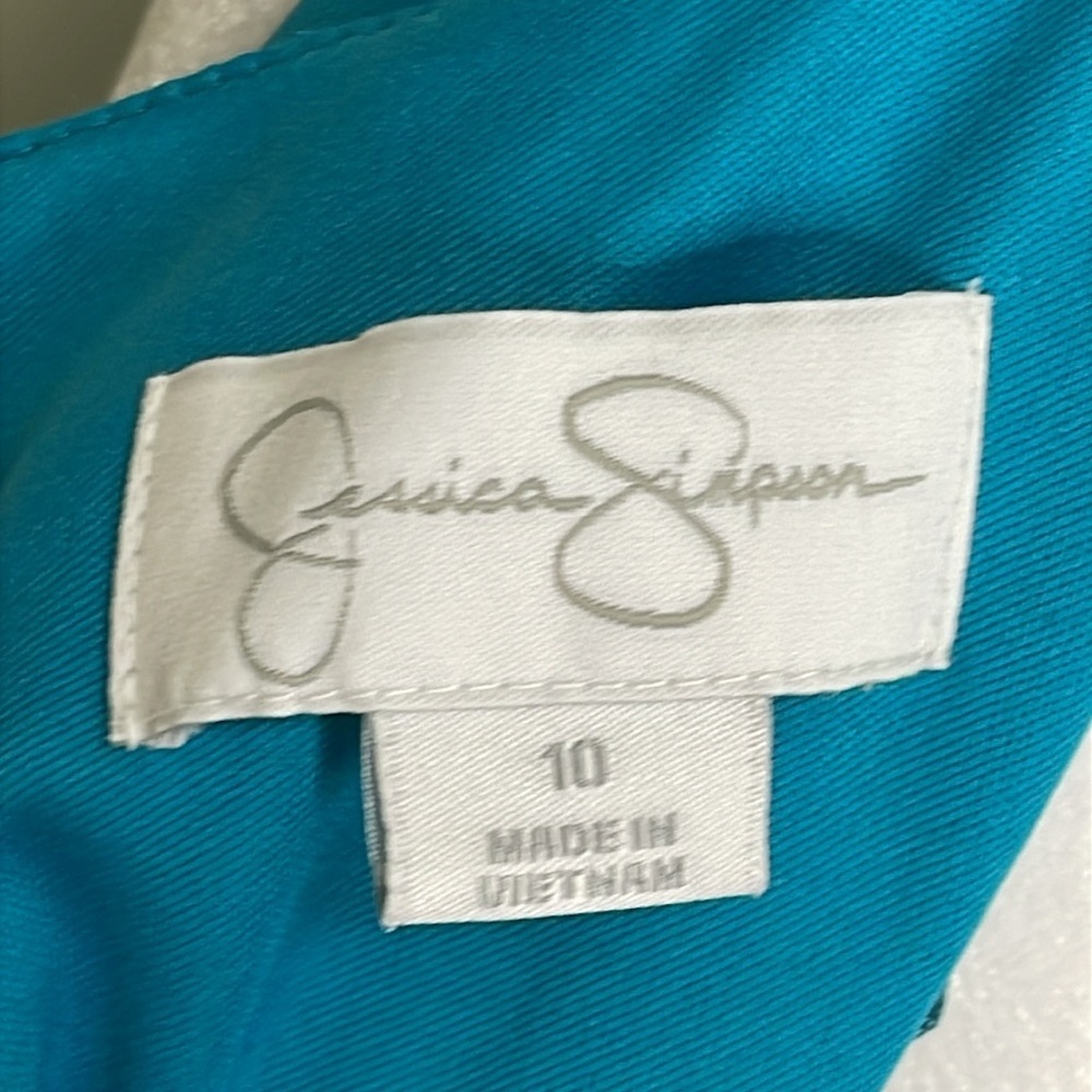 Jessica Simpson Women’s Turquoise Belted Chiffon Eyelet Layered Dress Sz 10 - Picture 11 of 13